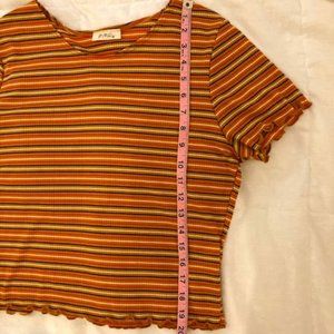 Striped retro cropped t-shirt with lettuce hem